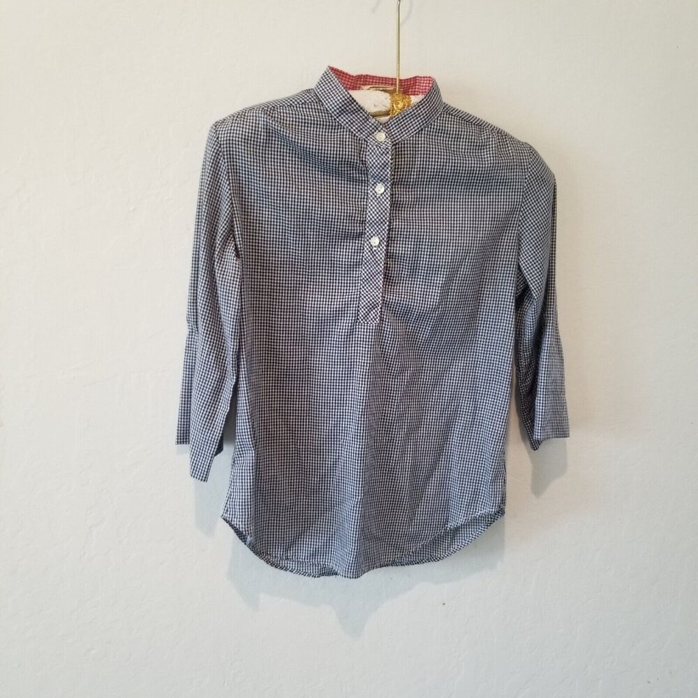 Ms. Paquette Women's 3/4 Sleeves Placket Shirt Gingham Small Blue Casual Blouse